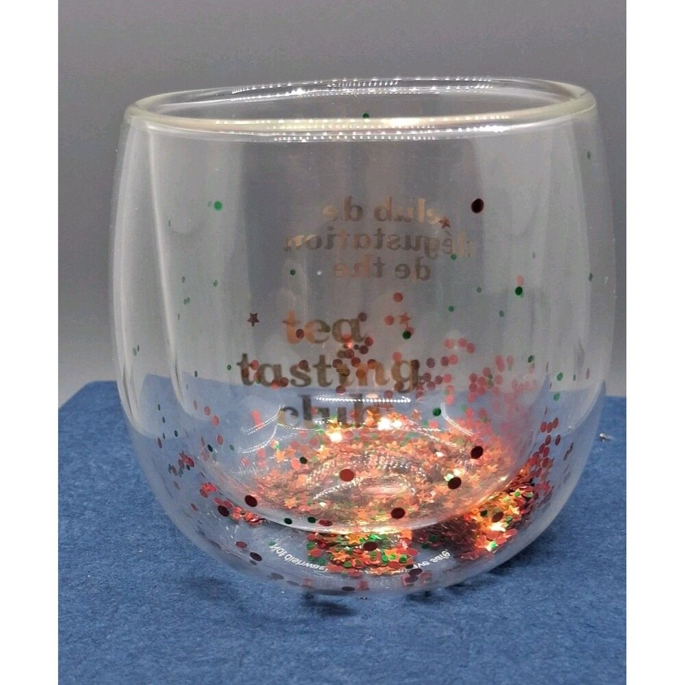 David's Tea Tasting Club Insulated Glass Holiday Glitter Bubble Cup Roly Poly